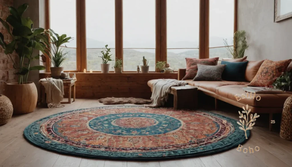 Crear Guirnaldas Boho con Algodón Organico Suave: Alfombras bohemias de algodón orgánico colocadas en un acogedor espacio de vida.