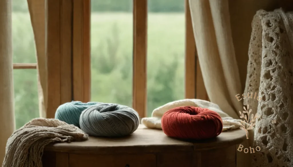 Manteles de algodón orgánico estampados: Un entorno sereno y natural con hilos suaves o textiles se muestra prominentemente.