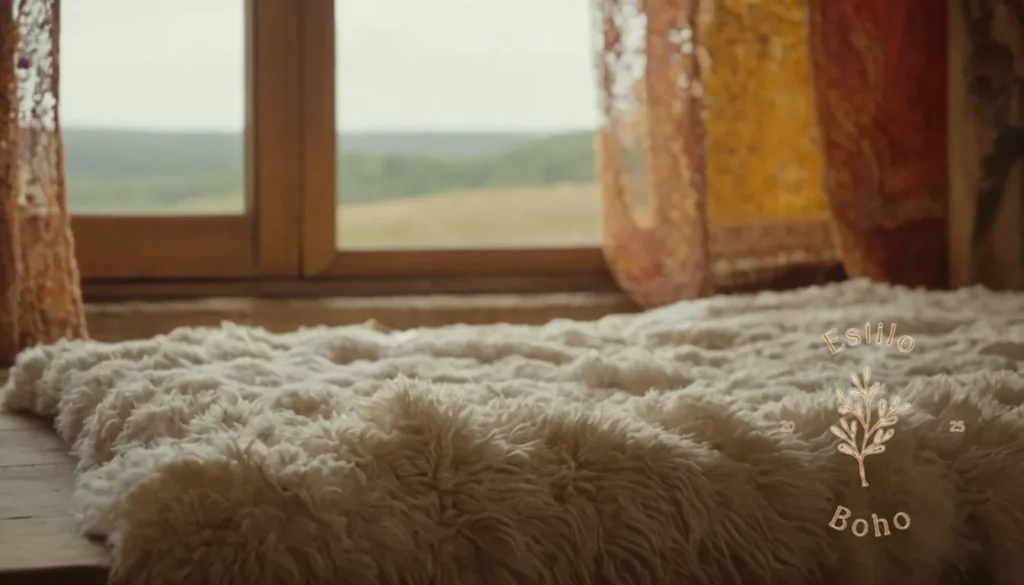 Algodón Orgánico Teñido Manual: Un textil de algodón orgánico suave y esponjoso contra un fondo bohemio.