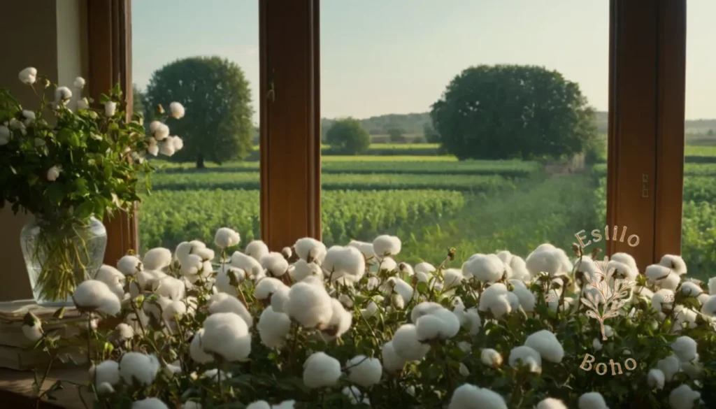 Ayudas para pañales de algodón suaves: Un paisaje sereno con productos de algodón suaves y exuberantes.