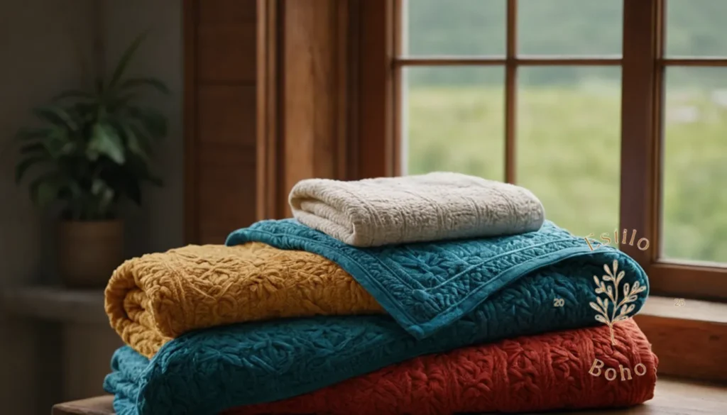 Boho Algódon Natural Teñido: Una manta de tiro vibrante y texturizada en un entorno de estilo orgánico.