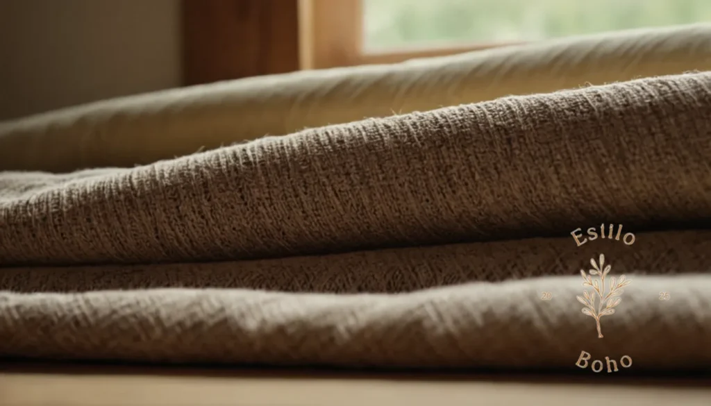 Algodon textil ecológico suave: Un primer plano de tela de algodón bohemio orgánico con texturas naturales.