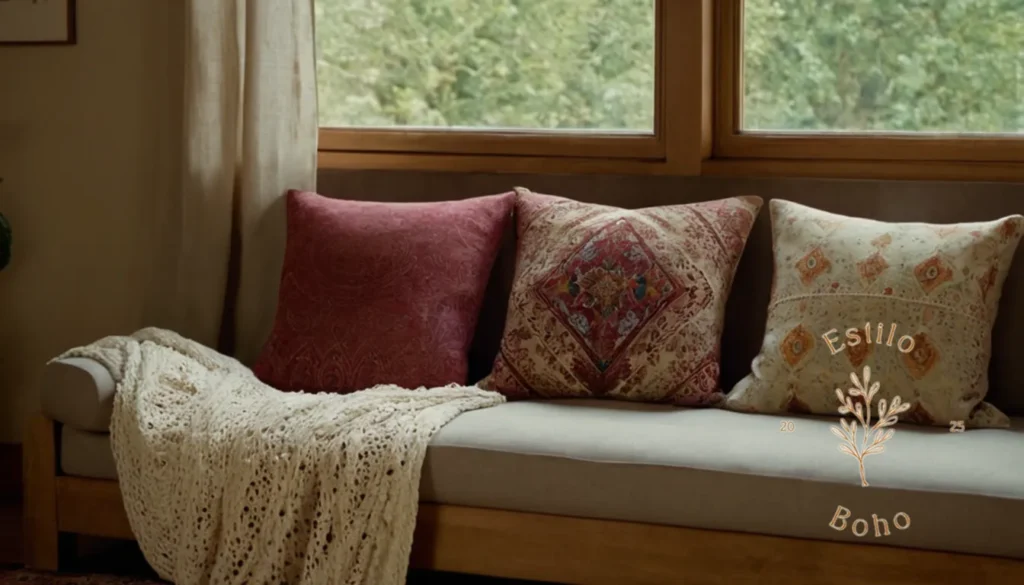 Boho Chic Patchwork Algodón Suave: Fabrics orgánicos de algodón bohemio en el entorno moderno de decoración del hogar.