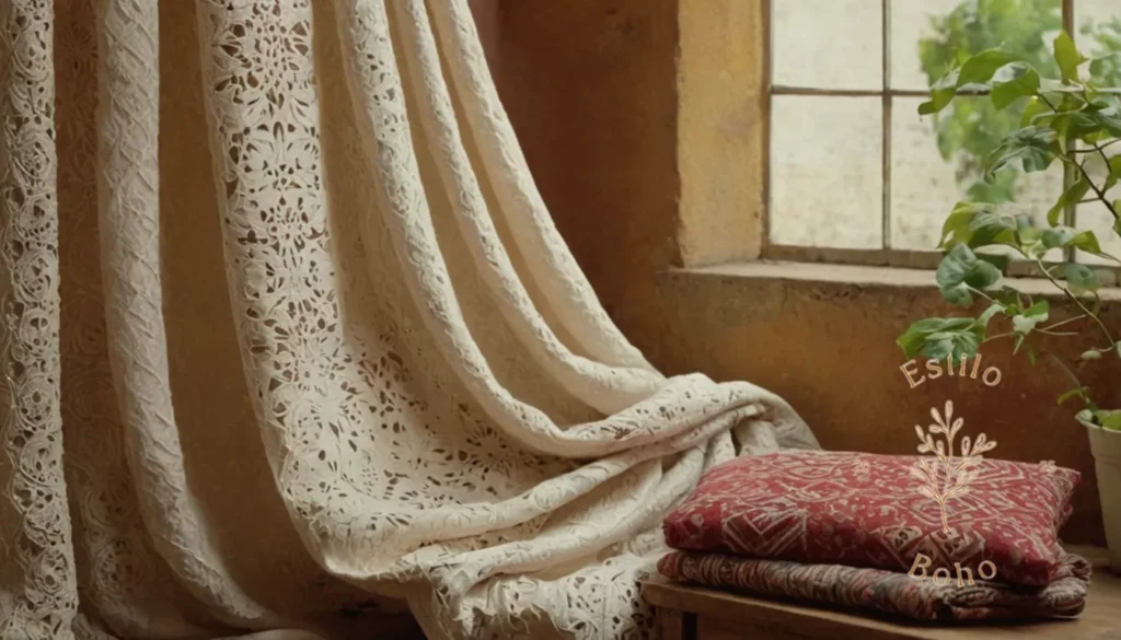 Algodón Ecológico Suave para Decoración Boho: Tela de algodón orgánico sobre un fondo texturizado de inspiración bohemia.