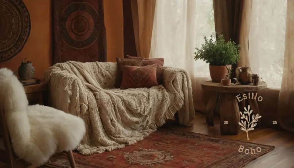 Suéteres orgánicos bohemios: Babillo de algodón orgánico suave y esponjoso sobre muebles bohemios.