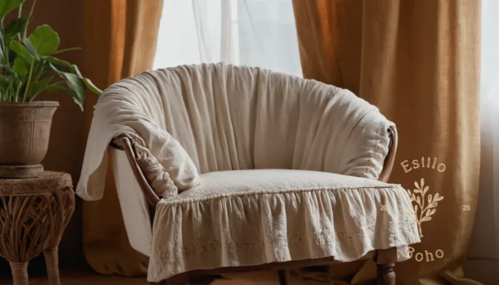 _algodón suave organic: La tela de algodón orgánica drapeada en un sillón boho-chic.