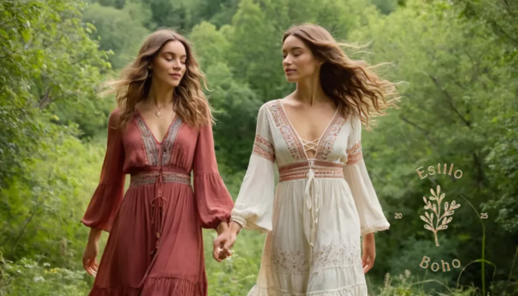 Algodon orgánico suave para boho chic: 3 Modelado en cariñosos vestidos bohemios despididos y fluidos rodeados de la naturaleza.