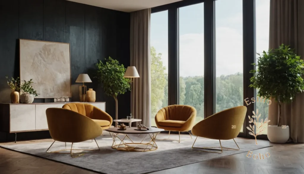 Decorar Interiores Bohemias Minimalistas: Un interior elegante con texturas mixtas combinadas armoniosamente.