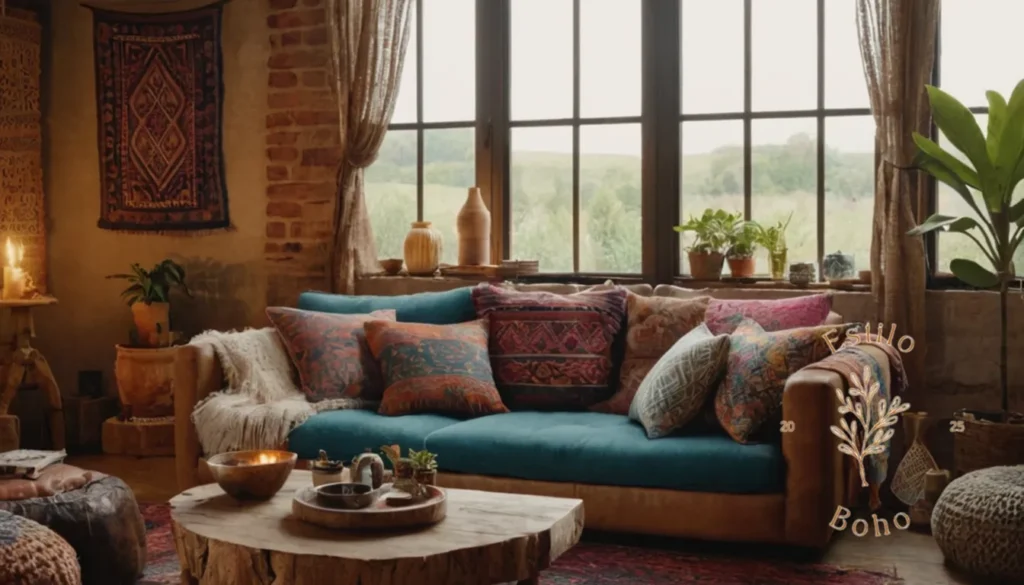 Consejos para decorar con manta y cojín de bohemia.: Un acogedor espacio bohemio con textiles eclécticos.