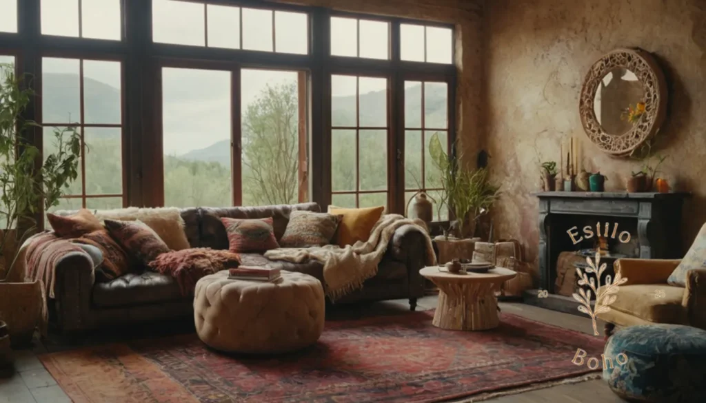 Mejoras bohemias de textura: Un interior bohemio-chic despiadado con colores mixtos y texturas.