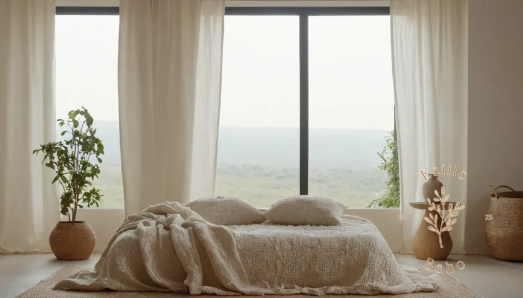 Algodon suave boho orgánico: Un espacio sereno y minimalista decorado con textiles de algodón orgánico.