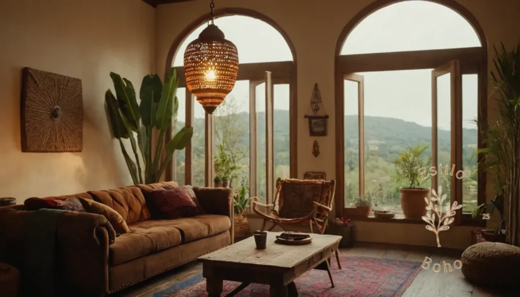 Lámparas Bohemias para Decorar: Un espacio de la casa bohemio iluminado por una elegante lámpara colgante.