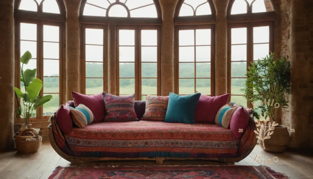 Lámparas Bohemias: Un hermoso y lujoso sofá de algodón orgánico con diseño bohemio.
