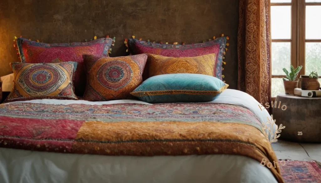 Guías de compras en línea boho lounge: 5 cubiertas de almohadas o edredones bohemios en una cama.