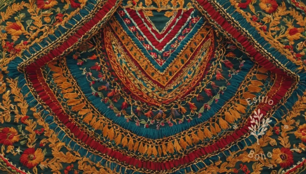 Geométricas Bohemia Mantes Blancas Negras: Textiles bordados coloridos de las antiguas culturas y tradiciones bohemias.