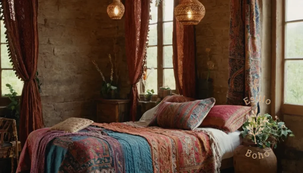 Boho Decor Textura Ambiental: 3 Ejemplos de textiles incorrectos de moda en un entorno de temática bohemia.