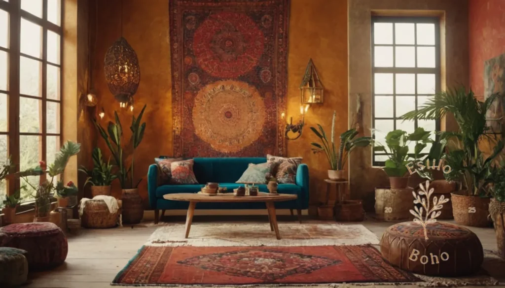 Decorar Espacios Texturales Boho Estilistas: Una habitación de inspiración bohemia para ilustrar texturas contrastantes.