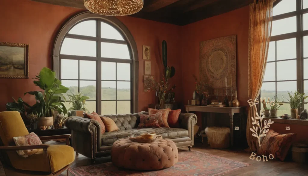 Combinar texturas naturales en Boho diseño: Texturas eclécticas tridimensionales en el entorno de diseño de interiores inspirado en bohemio.