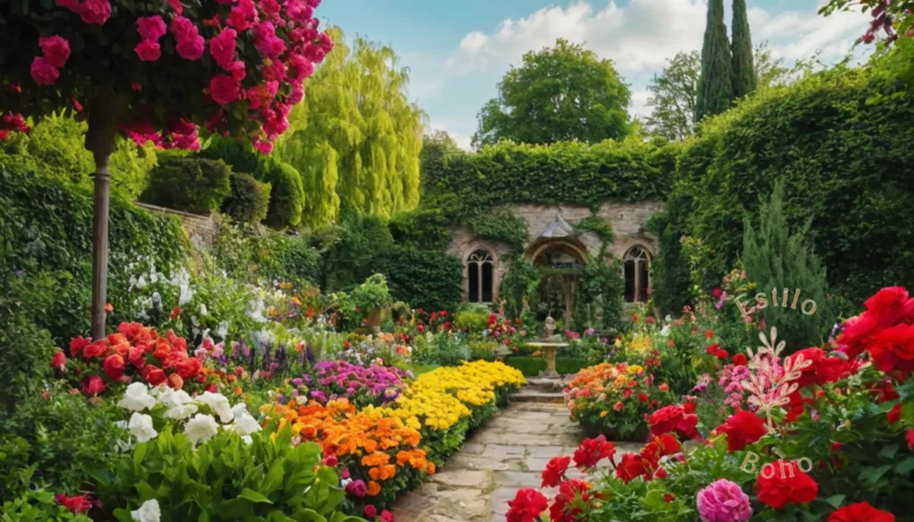 Vines Jardinero Resistente: Un exuberante y colorido jardín lleno de flores vibrantes.