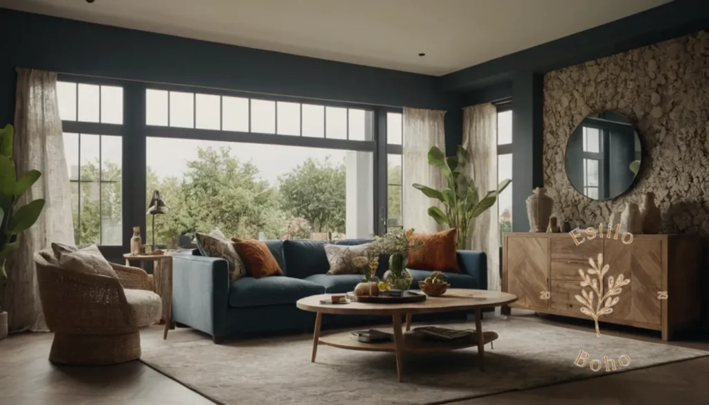 Boho Elegancia Texutura: Un pequeño espacio de vida elegante y elegante con texturas y patrones.