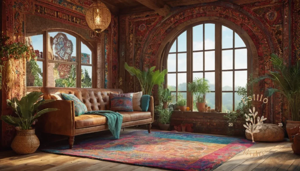 Simplificar la Deco Boho Acogedora: Ilustraciones o texturas 3D de patrones y decoración bohemios.