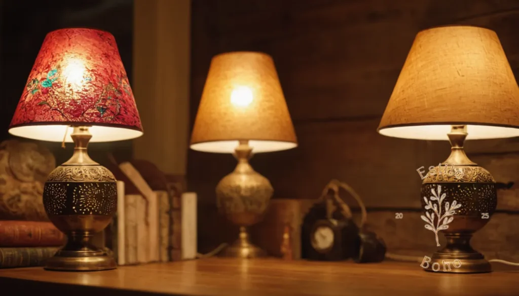 Lámparas de pie boho chic: 3 lámparas bohemias vibrantes y elegantes en varios estados de uso.