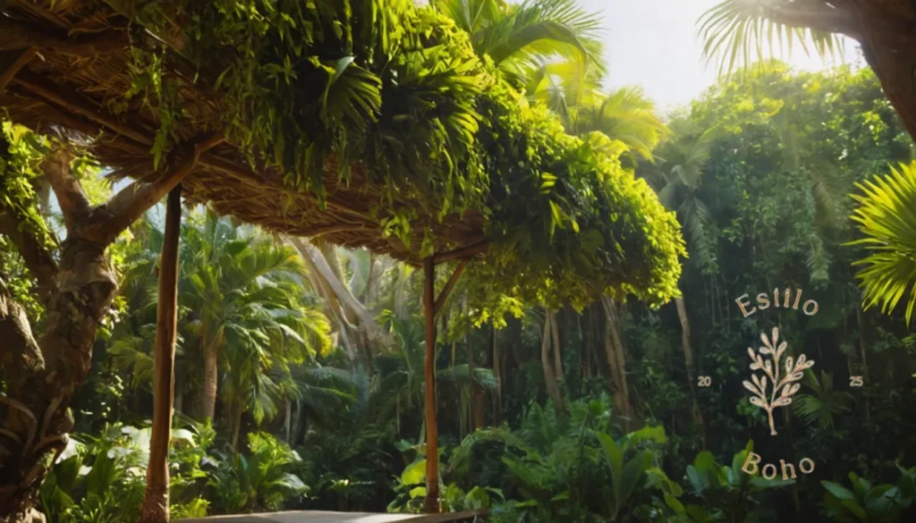 Plantas Trepadoras Bohemias Bajas: Un exuberante y exótico oasis colgando de una rama o pared de árbol.