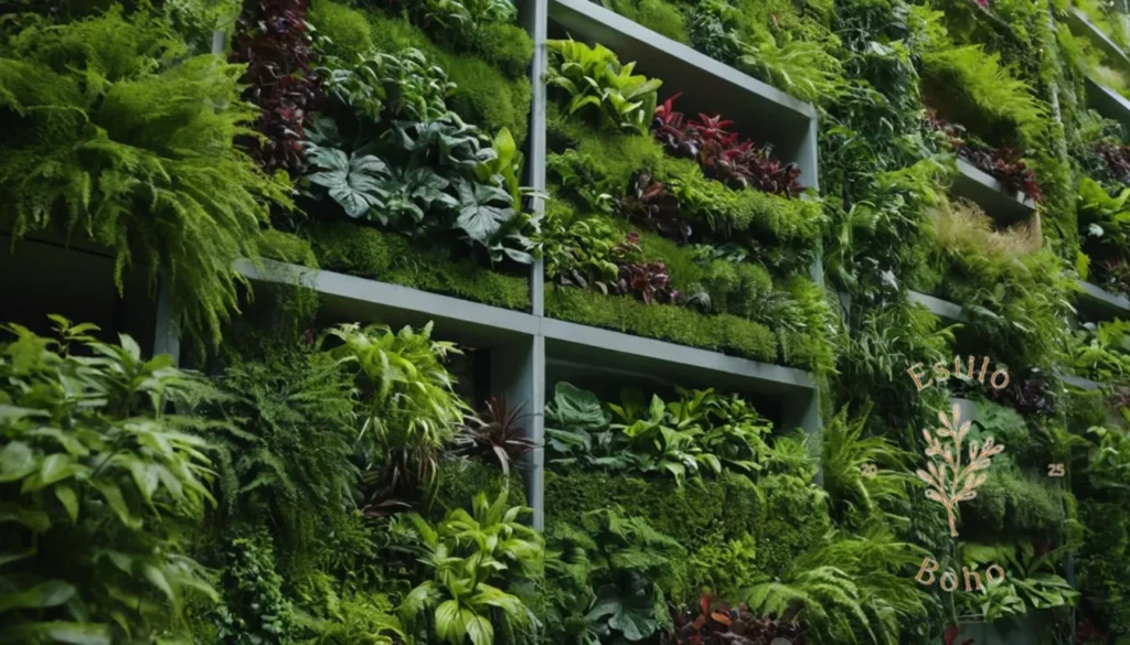 Plantas Trepadoras Coloradas Bohemias: Jardines verticales que rodean los espacios urbanos modernos con exuberante vegetación.