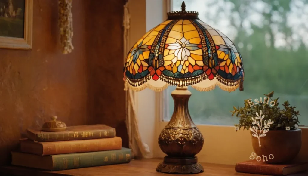 Lámparas Boemias Bambú Tela Natural: Estilos únicos de lámparas bohemias en un entorno casero de inspiración vintage.