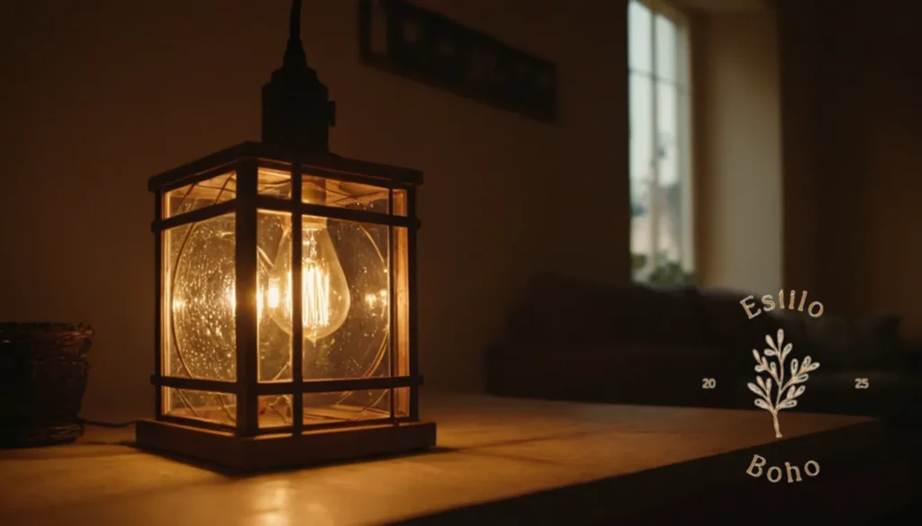 Estilo Boho Chic con Texturas Diversas: Una lámpara creativa y reciclada de varios materiales de bricolaje.