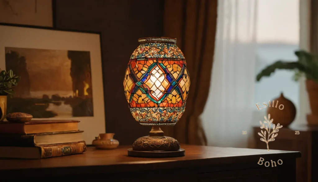 Lámparas Bohemias En Estilo: Una lámpara de mesa única y ajustable con una estética bohemia.