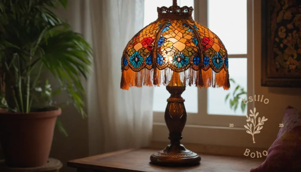 Vantajes de Las Bombillas LEDs: Una lámpara de habitación bohemia con diseño de macramé.