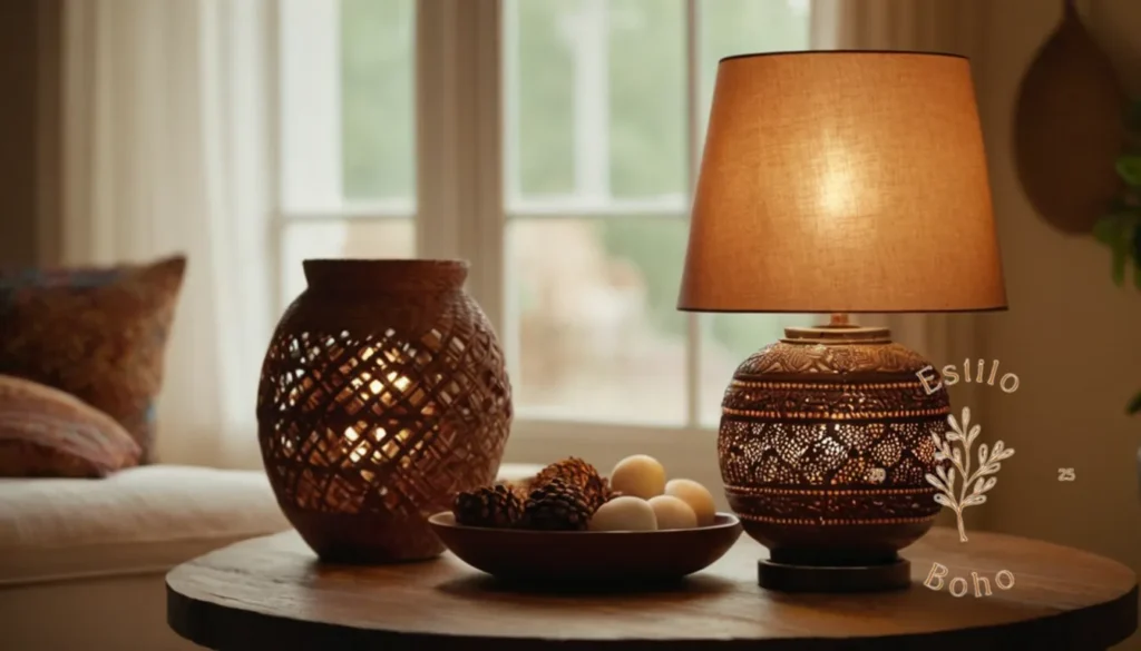 Lámparas De Pie Bohemias Grande: 3 lámparas de mesa de estilo bohemio en una acogedora sala de estar.