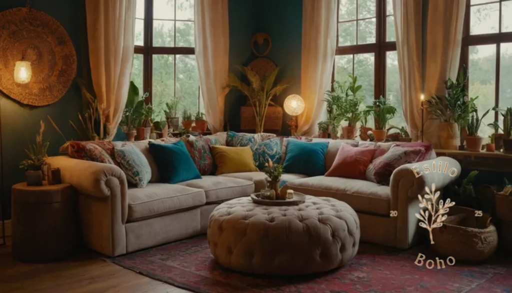 Lámparas de pie bohemio 2024: Una sala de estar de estilo bohemio con decoración del hogar ecléctica.