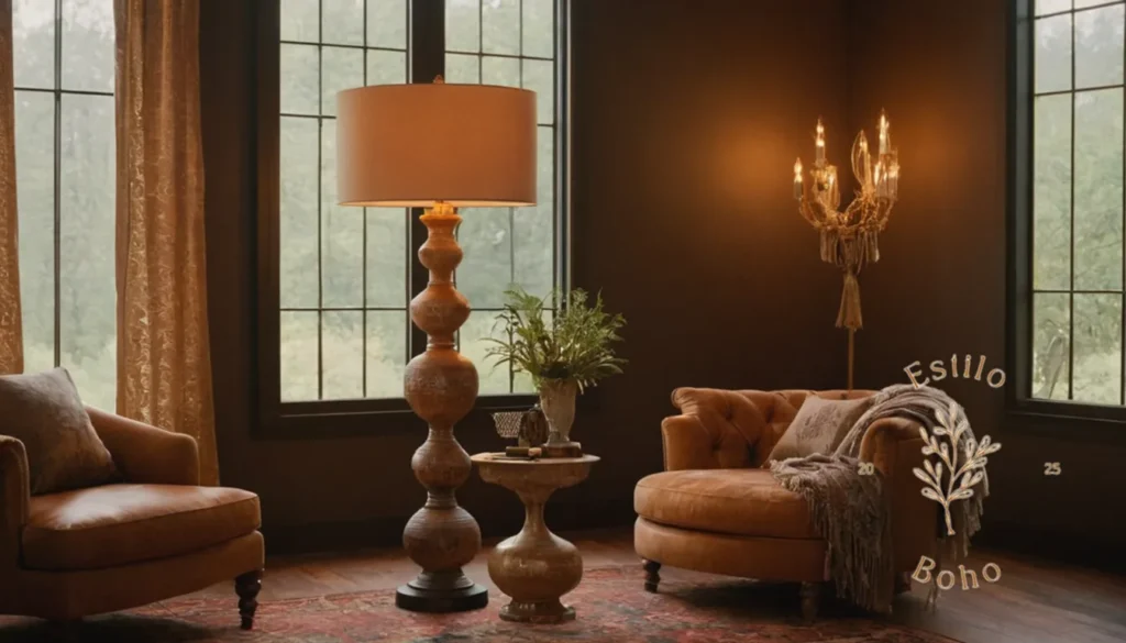Lámparas de Pie con Pantalla Bohemia: 3-4 lámparas de piso únicas de inspiración bohemia en un espacio vital.