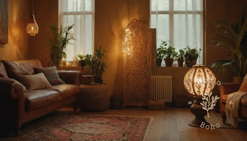 Lámparas De Pie Bohemias DIY: 3-4 Lámparas de piso de estilo bohemio en un acogedor espacio de vida.