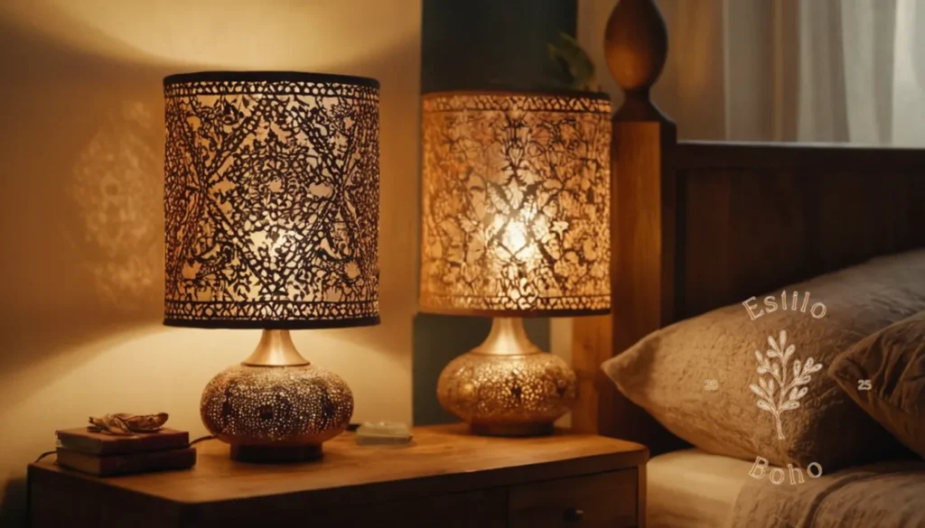 Lámparas bohemias minimalistas: 3 hermosas lámparas de noche bohemia y una acogedora configuración de dormitorio.