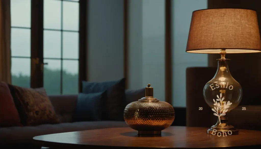 Lámparas de Rattán Boho: Una habitación elegante y con poca luz con accesorios de lámparas eclécticas.