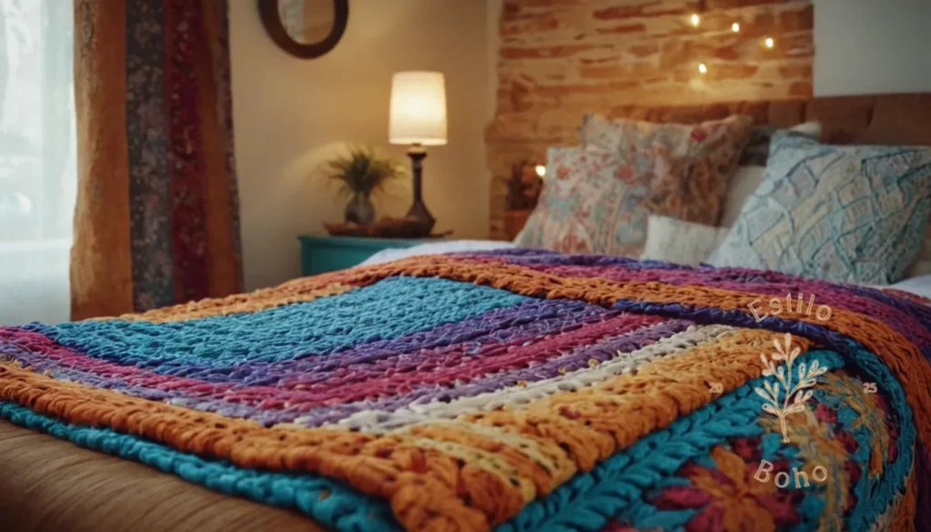 Colchas algodon Egipcio Bohemia Luxe: 2 mantas elegantes y coloridas de inspiración bohemia hechas de telas vibrantes.