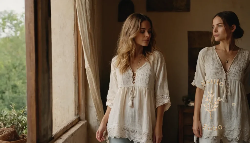 Tallas Algodon Suave Ocasión Boho: 3 prendas de algodón bellamente usadas y bohemias en un entorno de estilo de vida relajado.