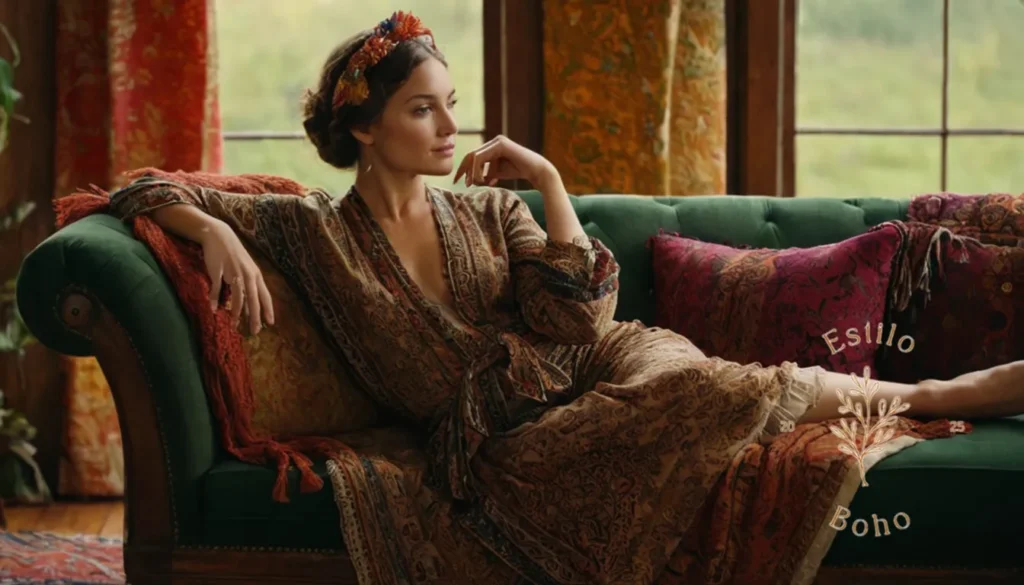 Colchas bohemias king tamaño grande: Una mujer descansando en un sofá vintage