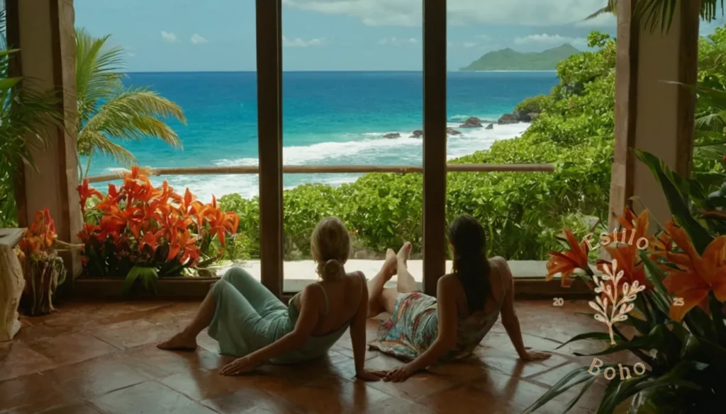 Mantas bohemias tierra: 2 mujeres descansando junto al mar