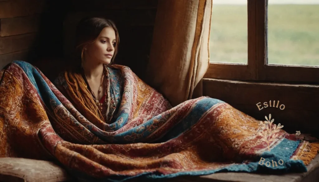 Mantas boho asecables: Las mantas de estilo bohemio cubrían un modelo con piel sensible.