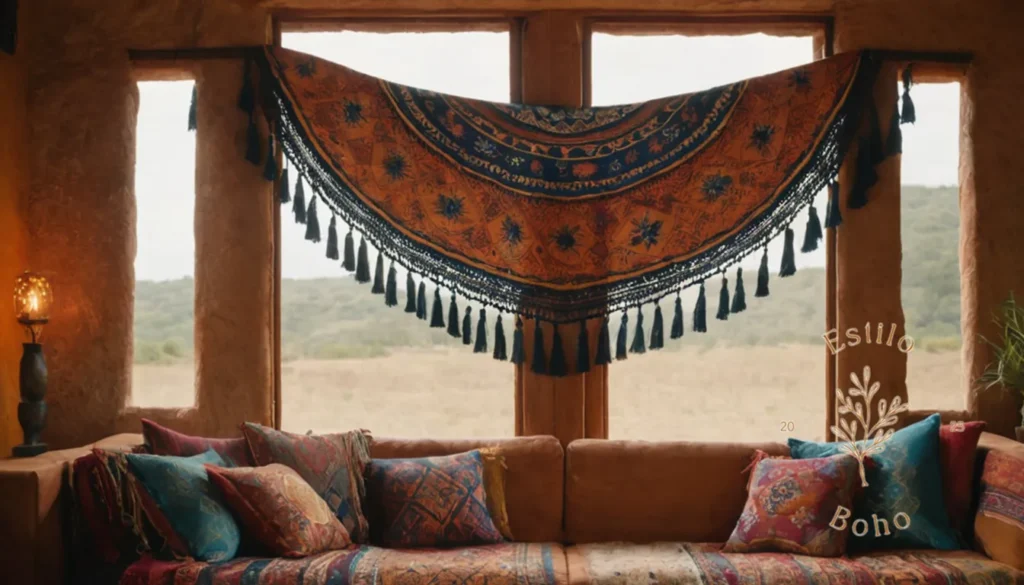 Colchas bohemias grandes para cama de matrimonio: Una elegante manta adornada con patrones bohemios y una franja pesada.