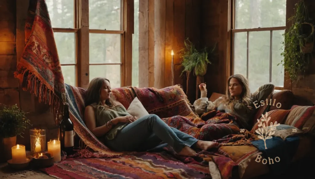 Mantas festival para campestre: 3 mujeres de espíritu libre descansando perezosamente cerca de los arreglos de la manta bohemia.