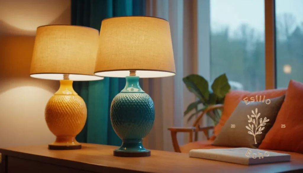 Lámparas Bohemias De Alta Calidad: 2-3 lámparas coloridas y modernas sobre un fondo brillante y acogedor.