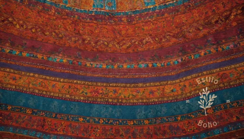 Planchado de Algodón Suave Orgánico: Una colorida muestra de textil o tela de inspiración bohemia de manera prominente.