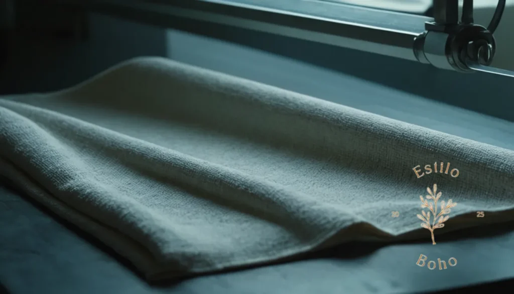 Algodón suave orgánico para cama bohemia: Un primer plano de tela de algodón orgánica que se está planchando.