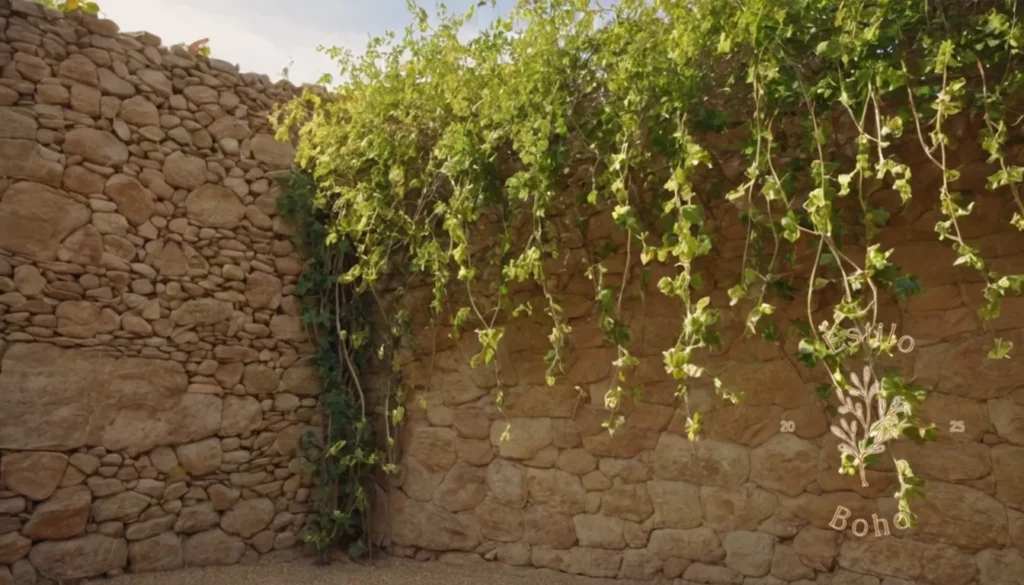 Diseños Bohemios de Terrazas Pequeñas: Una vid tolerante a la sequía en un jardín seco.