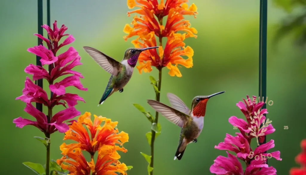 Paredes Bohemias con Plantas Trepadoras: 4-6 colibríes vibrantes en enrejados coloridos y caprichosos.
